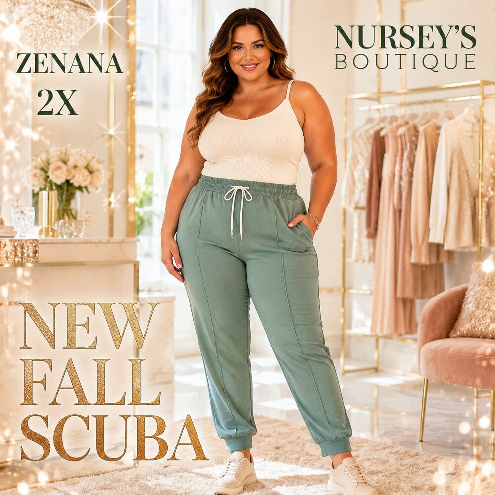 Zenana 2X Sage Green Scuba Pintuck Jogger Pants New Fall Plus Size